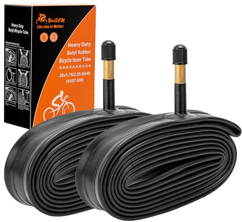 YunSCM 2Pcs 45/57-559 Engrosar 26 Pulgada cámaras de Aire 26x1.75/1.95/2.10/2.25 AV48mm Valve Compatible 26 Pulgadas Bicicleta cámaras de Aire 26x1.75 26x1.95 26x2.0 26x2.10 26x2.125 26x2.25