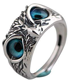 Dämonenauge Eulenring Echt 925 Sterling Silber, Tier offene Ringe, Eule Sterling Silber Mutter Ring Frauen Geschenk
