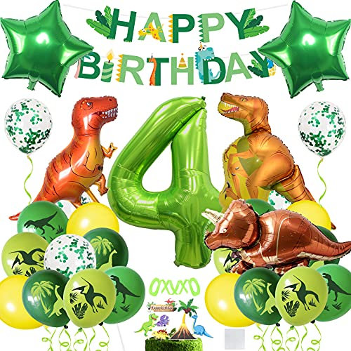 Dinosaurier Geburstagdeko Kit,Dino Luftballons Geburtstag 4 Jahr, Riesen Folienballon Zahl 4,Geburtstag 4 Jahr Junge,Dino Ballons Geburtstag Deko,Dino Kindergeburtstag Deko