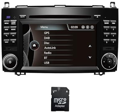 Amaseaudio Wince Autoradio, 2 Din, Kompatibel mit Mercedes-Benz A-Class W169 (2004-2012), 7 Touchscreen, Eingebauter DVD-Player, Unterstützung GPS Navigation(inklusive SD-Karte mit Karte), USB Port
