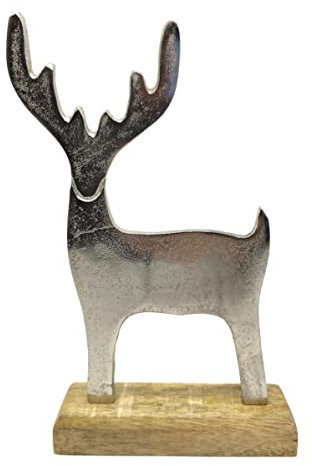 DARO DEKO Metall Rentier mit Holzfuß 2er Set 21,5cm und 26,5cm braun Silber