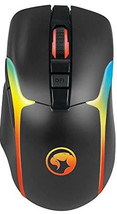 MARVO M729W Kabellose Gaming-Maus - RGB-Beleuchtung mit 7 Modi, 700 mAh wiederaufladbarer Akku, verstellbarer optischer Sensor von 4800 dpi, 7 Tasten, USB 2.0-Anschluss, Schwarz