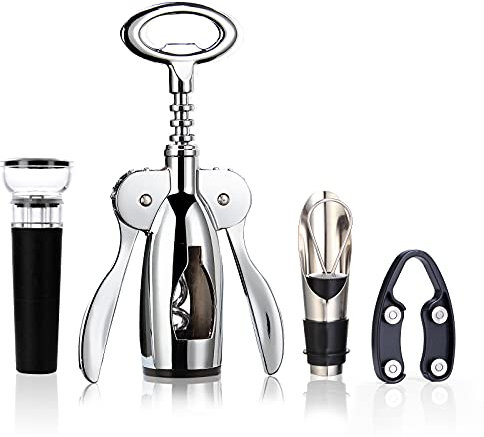 Drincarier Décapsuleur Ouvre-bouteille en acier inoxydable pour vin - Avec bouchon à vin (02 vis en liège avec butoir de vidange)