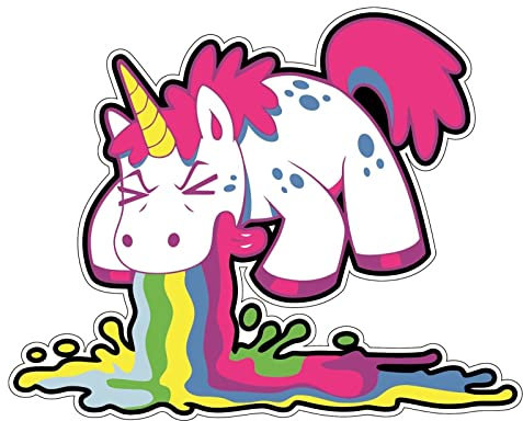MBS-SIGNS Kotzendes Einhorn Autoscheibe Aufkleber, Premium Folie, Witterungsbeständig, UV beständig, Kratzfest, Permanent, Transparent, Cartoon, Pink, Rechteckig, both, 7,5x6 cm