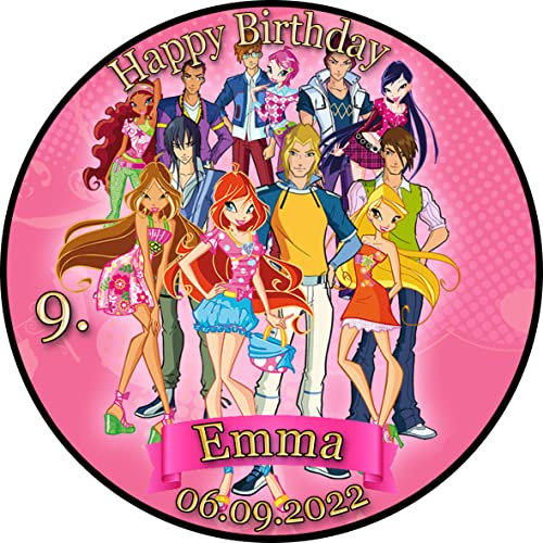 Tortenaufleger Fototorte Tortenbild Kindergeburtstag Winx Club WC01 (Zuckerpapier) Rund 14 cm Ø ohne Foto