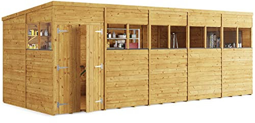 BillyOh 20x8 Switch Pent Log Cabin Wooden Garden Shed | 28x28 Framing Garden Storage Shed with Customizable Doors & Windows, Overlap Cladded Walls, Green Mineral Roof Felt | Versatile Outdoor Storage