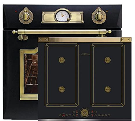 Kaiser Herd Set EH 6355 Em + KCT 6745 AD, Elektro Backofenset, Autark, 79L, Einbau Backofen, 8 Funktionen + Retro Induktions Kochfeld 60 cm Einbau Herd, Autark, Power Booster, Antik Gold