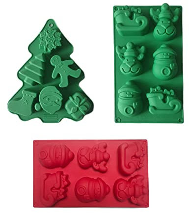 3 Pezzi Stampi in Silicone per Natale, Motivi Natalizi, Pupazzo di Neve, Utensili Cucina Fai Te, per Cioccolato, Torte, Cubetti di Ghiaccio, Caramelle
