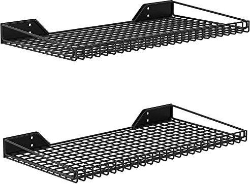 WALMANN 2 Pack Garage Wall Shelf, 23.5 x 12 Wall Mounted Storage Shelves for Garage, Closet, Laundry Room, Heavy Duty Wall Shelving, Holds Up to 65 lbs(Black)
