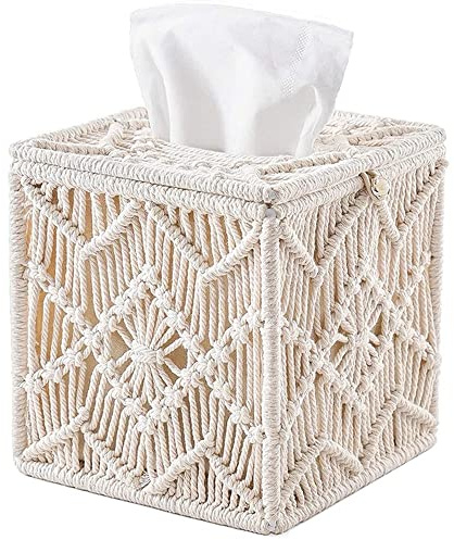 Graootoly Tissue Box Cover Boho Decor Paper Tissue Holder with Bead Buckle Macrame Tissues Organizer Home Decor