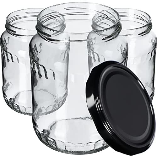 KADAX 64st Einmachgläser 720 ml, ideal zum Einkochen und Aufbewahren, Gläser mit Schraubverschluss, Einkochgläser mit Schraubdeckel, Twist Off to 82, Vorratsgläser zum Einlegen (Schwarz)