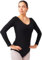 tanzmuster Ballett Trikot Damen Langarm - Isabelle - Baumwolle - Bustier - geraffter Ausschnitt - schwarz Größe 40 - schwarzer Tanz Body - Ballettkleidung für Erwachsene