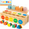 JUSTWOOD Montessori-Matching-Holzspielzeug für Vorschulkinder 3-6 Jahren, Form- und Farbsortierbox für Jungen und Mädchen, Stapelspielzeug aus Holz einschließlich geometrischer Blöcke und Mathezähler