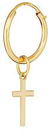 NKlaus Einzel 10 mm Gothic Creole mit Kreuz 585 Gelb Gold 14 Karat Kreuz Ohrring 14314