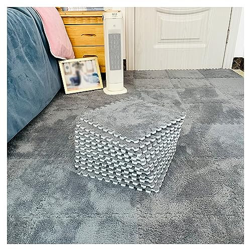 12 Stück – Plüsch-Puzzle-Schaum-Bodenmatte – Ineinandergreifende Teppichfliesen – Flauschige Puzzle-Matten, Quadratische Teppiche, 30 X 30 cm Große Schaumstoff-Bodenfliesen(Color:Grau)