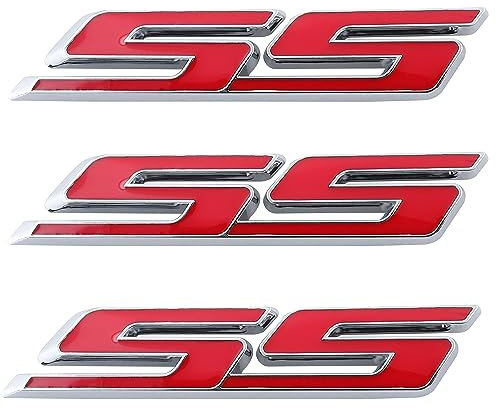 3pcs SS Embleme Auto Aufkleber Universal Fit für alle Auto Seite Hinten Vorne Kofferraum (Rot Silber)