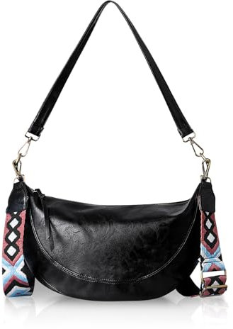 HUA ANGEL Borsa a Tracolla a Mezzaluna da Donna Tracolla Larga Staccabile e Regolabile Borsa in tinta unita Borsa a Tracolla di Grande Capacità, Borsa Hobo Adatta per Lavoro Shopping e Università