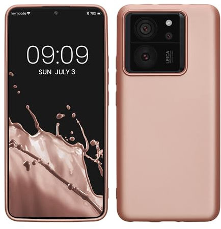 kwmobile Case Compatible with Xiaomi 13T / 13T Pro Case - Soft Slim Metallic TPU Silicone Cover - Metallic Rose Gold