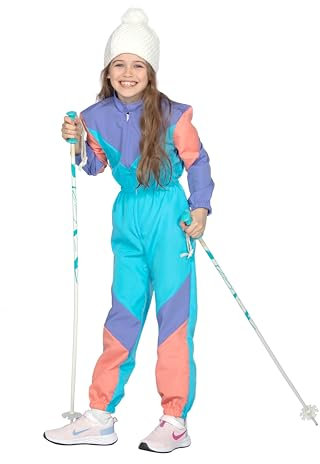 WILBERS & WILBERS 3210 - Tuta da sci retrò con stampa anni '80, per ragazze e ragazzi, tuta da sci, tuta da neve, carnevale, 152 cm
