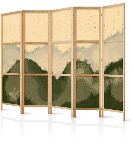 murando - Paravent Innen Raumteiler Holz Botanik Abstrakt 225x172 cm 5-teilig Japanische Trennwand Raumtrenner Room Divider Mobiler Sichtschutz Spanische Wand Raum Abtrennung Natur f-A-10175-bh-b