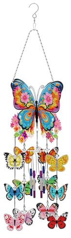 DIY Diamond Painting Windspiele Set, 5D Doppelseitige Kristall Diamant Malerei Anhänger, Rotierender Windspiel Bastelset Hängende Ornamente für Fensterdeko und Eingang Dekoration Garten (PFL506)