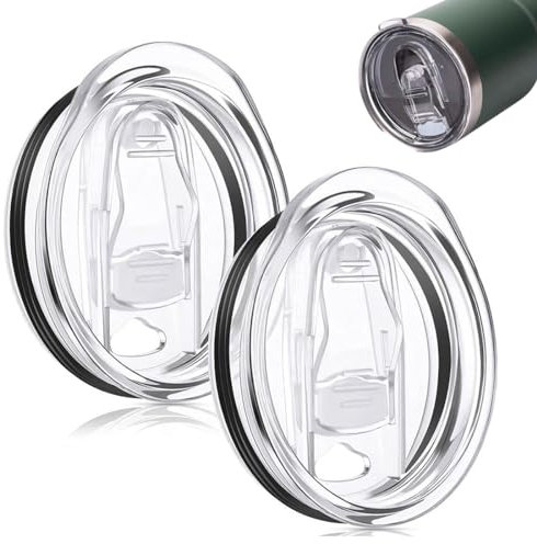 WKRTDY 2er Set Ersatzdeckel für Thermobecher mit 20 oz Fassungsvermögen - Langlebiger, transparenter Kunststoff-Deckel mit Schiebefunktion für dichtes und auslaufsicheres Trinken unterwegs,