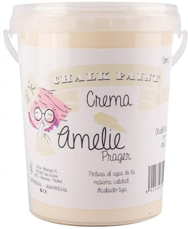 IberNorma Amelie Prager 1 Litro Pintura a la Tiza para muebles, Chalk paint para decoración y manualidades en madera 1L (27 Crema)