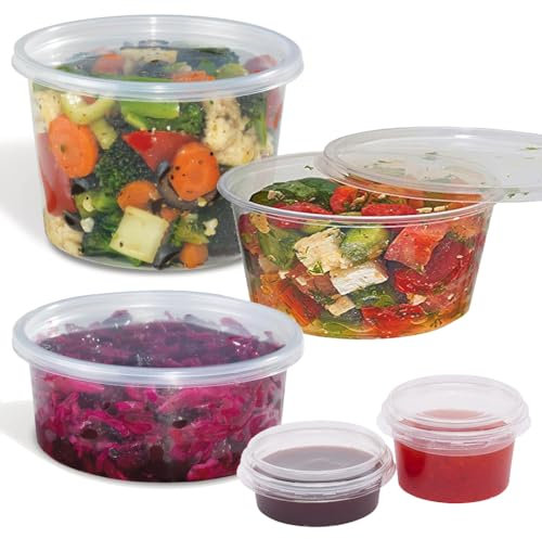 Bag Market | 50 x Round Clear Plastic Food Containers with Lids - Pots, Tubs, Deli, Takeaway, Dip (12oz / 342ml)