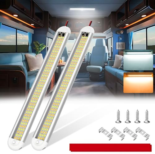 TrustWheel LED para Coche, 12v Luces LED Interior Coche, Tubo Lámpara Vehículos, Caravana, RV, Barco, Camper, Gabinetes, 3000K/6000K, Ultra Brillante, Paquete de 2 Unidades