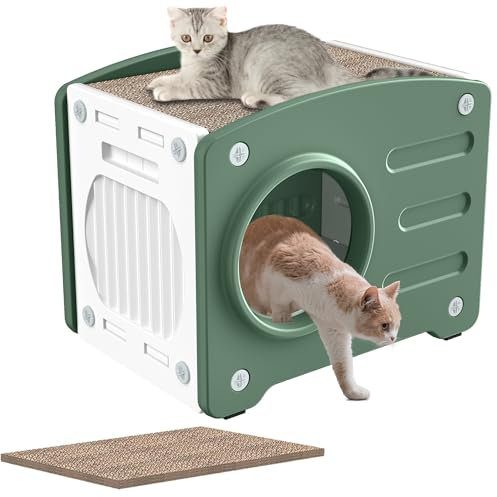 XMTECH Maison pour chat - Intérieur et extérieur - En polypropylène - Avec planche à gratter - Lit pour chat - Niche pour chat - Pour l'extérieur - Capacité de charge de 90 kg - 55 x 40 x 46 cm (vert,