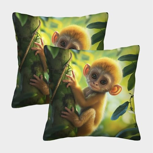 XHSMSHWY AFFE Kissen Bezug 2er Set Forest Tiers Kissenbezug Kuschelkissen Für Sofa Schlafzimmer Kissenhülle 45x45cm