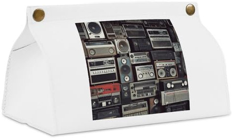 Tissue Box Cover PU Leather Tissue Tissue Box Holder Facial Tissue Case for Bathroom Modern Decorative Tissue Box Vintage Wall of Radio Boombox Facial Paper Organizer Dispenser for Car Office