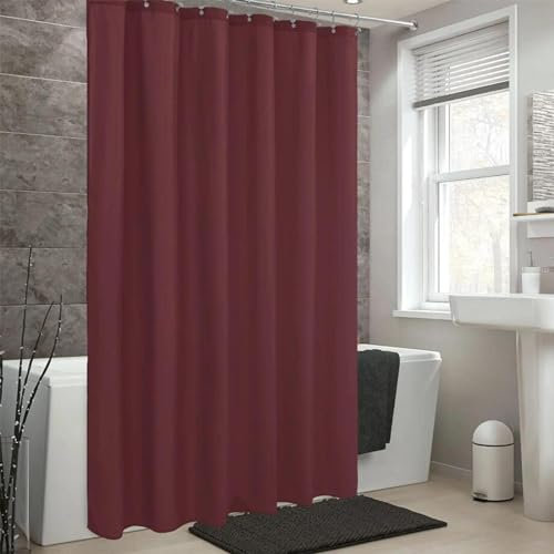 AEKDCL Rideau Douche Anti Moisissure en PEVA 240x200cm/94x79in(WxH) Vin rouge Rideau de Douche Tissu Polyester Imperméable Lavable en Machine pour Baigoire Angle Salle de Bain avec 12 Crochets