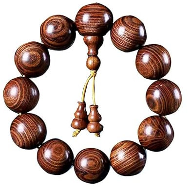 YANYUEOZ Bracciale Panzhu, Rosario Buddista, Perle di Rosario, Corda in Legno di Pera Huanghua Perline di Buddha Corda
