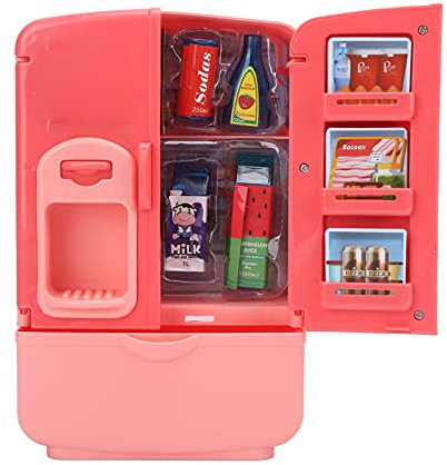 Intelligent Double Door Simulation Refrigerator - Play Kitchen Set - for Kids Role Play and Pretend Play - Mini Chef Fridge Toy (Roseate)