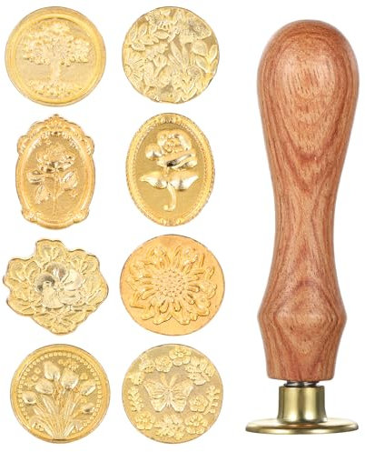 Qianyu 9 Stück Siegelstempel Wachssiegel Stempel Set Siegelwachs Stempel Kopf und Holzgriff Vintage für Hochzeitseinladungen Karten Umschläge Partys Handgefertigte Geschenke für Liebhaber Dekoration