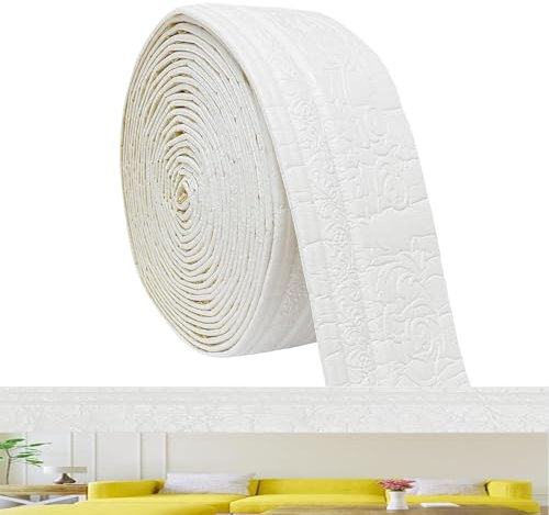 Wandleisten Selbstklebend 10m x 10cm, Zierleisten Selbstklebend Dicke 4 mm, Tapetenbordüre Selbstklebend Weiß, 3D Wandbordüre Selbstklebend, Tapetenbordüre Zierleisten für Wände, Flure, Treppen