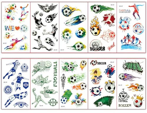 YIMVUNZ 10 Tattoo Kinder, Blätter Tattoo Kinder Fussball Geschenke Jungen, Temporäre Tattoos, Fußball Spielzeug für Fußball Party Mitgebsel Kindergeburtstag Adventskalender Füllung Kinder