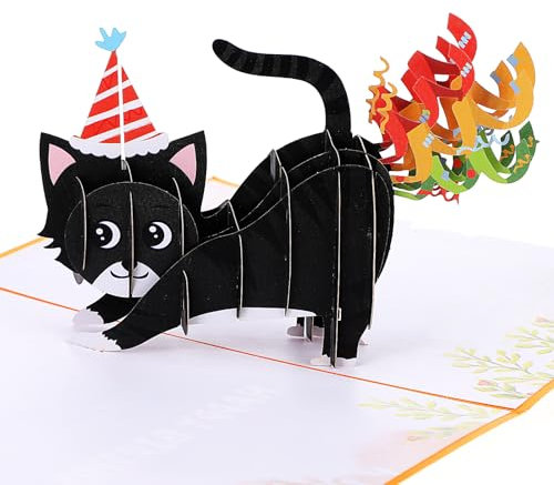 Dimeho Lustige Pop-Up-Geburtstagskarte mit Katze, 3D-Katze mit furzendem Konfetti, süße Geburtstagskarten, handgefertigt, Pop-Up-Grußkarten mit Katzenmotiv, Geschenke für Ehemann, Ehefrau, Freund