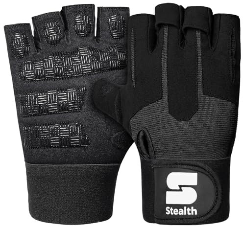 Stealth Sports Weight lifting Workout Gloves Men Women Non-Slip Gel Padded Grip Full Palm Protection for Pull ups Gym Training Fitness Weightlifting Bodybuilding Exercise Gloves,R7 (Black, XS)