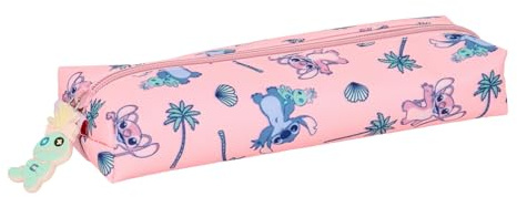 Stitch Beach Rechteckiges Federmäppchen für Kinder, ideal für Kinder im Schulalter, bequem und vielseitig, Qualität und Widerstandsfähigkeit, 22 x 7 x 40 cm, Babyrosa, M, Casual