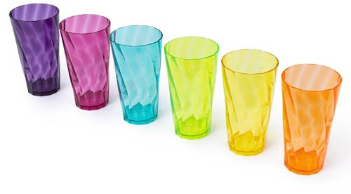 LIVIVO Set of 6 Acrylic Tumblers – 600ml Rainbow-Coloured Reusable Plastic Drinking Glasses – BPA-Free, Unbreakable, Dishwasher Safe Cups for Water, Juice, Cocktails, Outdoor & Party Use