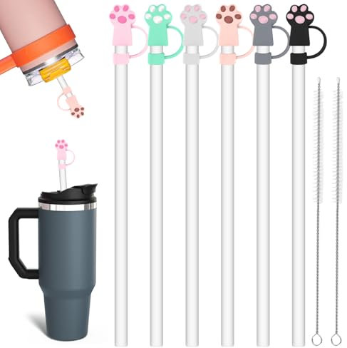 Pailles de Rechange Compatibles avec les Tasses Stanley de 40oz/30oz + 6 Anti-Poussière en Paille, 30cm Pailles à Boire en Réutilisables, Paille Longue et Flexible de Remplacement pour Gobelet Pailles