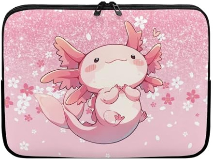Showudesigns Housse pour ordinateur portable à motif de fleurs de cerisier et axolotl pour femmes et adolescentes, étui mince pour ordinateur portable de 17 pouces, rose, idéal pour les amis, sac pour