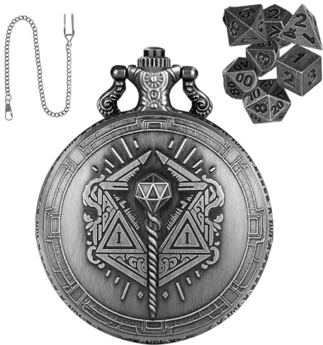 Holdes Kleines Würfelspiel, Würfelspiel für Taschenuhr | Polyedrisches Würfelspielzeug mit Taschenuhrhülle, tragbares Würfel-Set – Steampunk-Brettspiel, 7-teilig, Metallwürfel