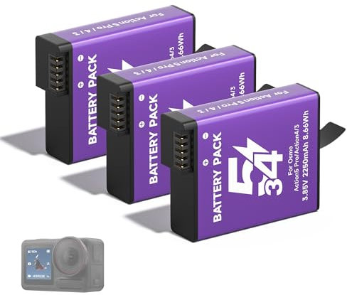 CITYORK 2250 mAh (3 Pack) Replacement Battery for DJI Osmo Action 5 Pro/Osmo Action 4/ Action 3 Replacement Battery, Rechargeable Long Battery Sports Camera Accessories, High Capacity, Long Service