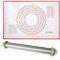 JIIJCAAC Baking Accessories with Thickness Rings - Stainless Steel Rolling Pin & Silicone Mat for Pizza Dough（40 * 60）, 17 Inch Non-Slip Pastry Tools