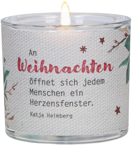 Butzon & Bercker Glaswindlicht Weihnachten Ø 6,5 cm – mundgeblasen mit farbig bedrucktem Pergamentumleger, Lieferung in grüner Geschenkverpackung mit weißem Teelicht: LichtMoment | LichtMoment Teelicht mit Pergamentumleger und Geschenkverpackung - Deko fuer Advent, Nikolaus oder als Wichtelgeschenk