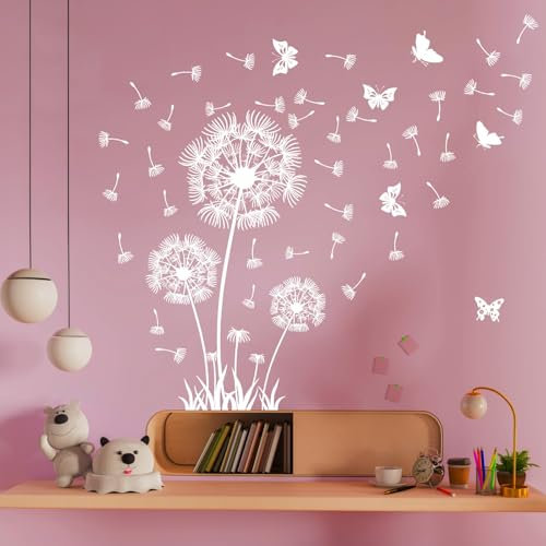 Finestre con Fiori di Tarassaco, Adesivi Finestra Dente di Leone Fiore Flower Vetrofanie Primavera Farfalla Bianco Anti Collisione per Primavera Soggiorno Camera da Letto Bagno Cucina Finestra