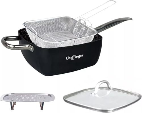 Cheffinger CF FA04: 4-tlg, marmorbeschichtetes Bratpfannen-Set Fritteuse Topf